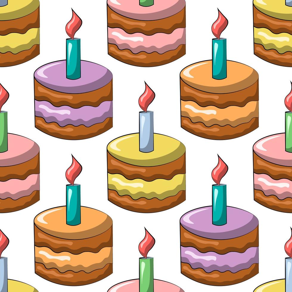 Seamless vector pattern with color cake with candle