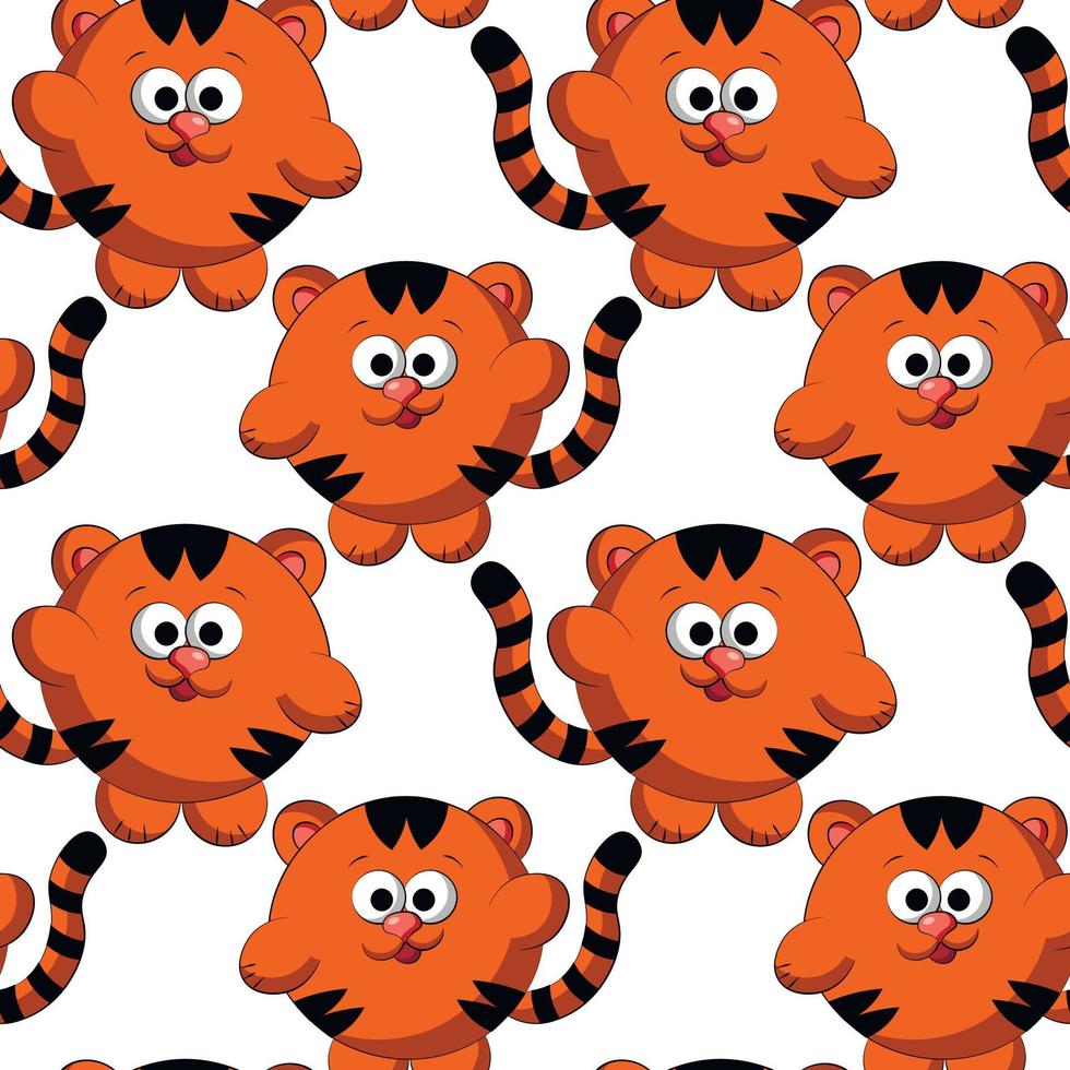 Seamless vector pattern with cute cartoon tiger