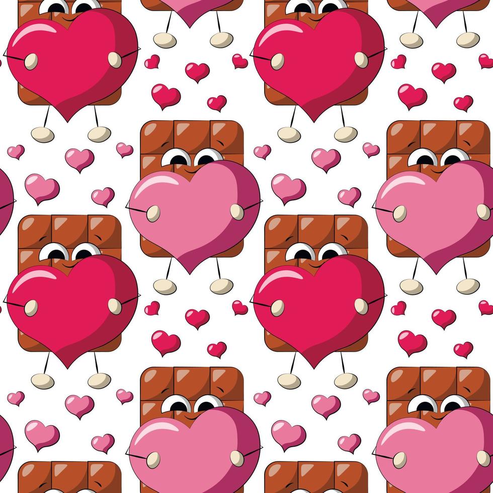 Seamless vector pattern with cute cartoon Chocolate with Heart