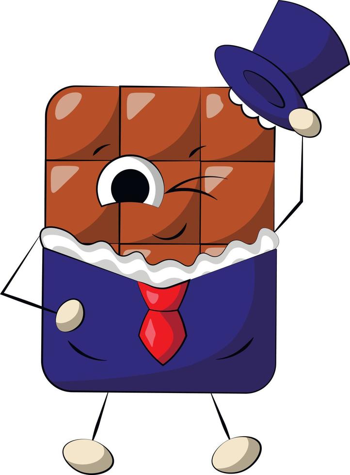 lindo personaje de dibujos animados de chocolate en traje. dibujar una ilustración en color vector