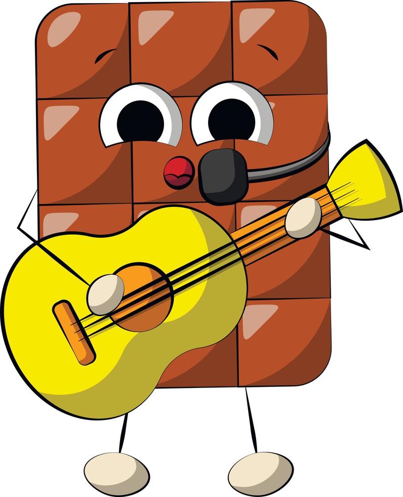 Cute cartoon Chocolate Character with guitar. Draw illustration in color vector