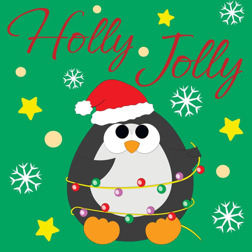 postal de felicitación de navidad con carácter pingüino en garland vector