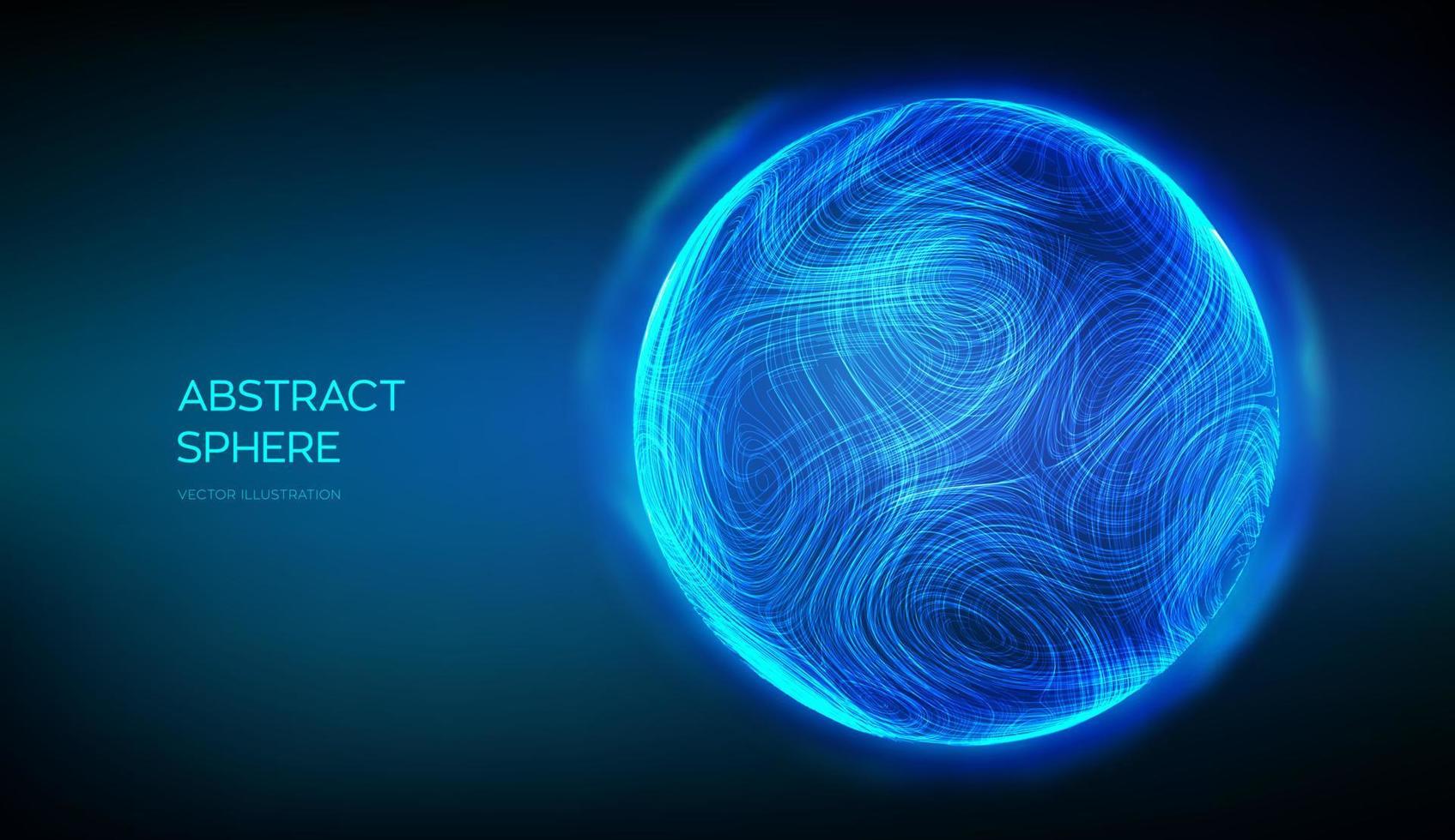 esfera abstracta sobre fondo azul. bola de energía azul 3d. geometría  fluida de línea ultra delgada.