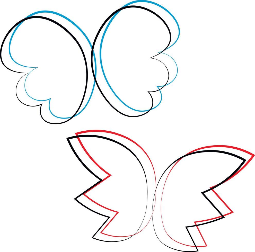 Single element Wings. Draw illustration in black and red, blue vector