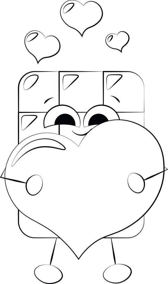 Cute cartoon Chocolate with Heart. Draw illustration in black and white vector