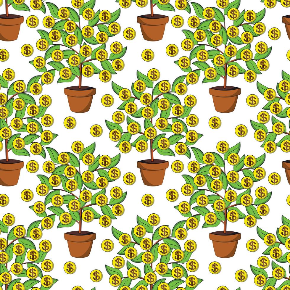 Seamless vector pattern with money tree and coin 8095202 Vector Art at ...