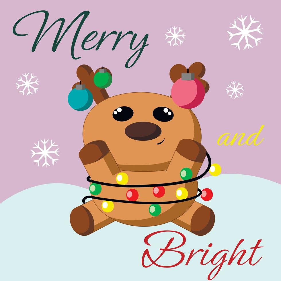 Christmas greeting postcard with character Reindeer with toys and garland vector