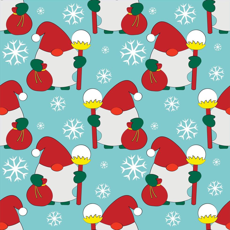 Seamless vector pattern with cute cartoon Gnomes Santa