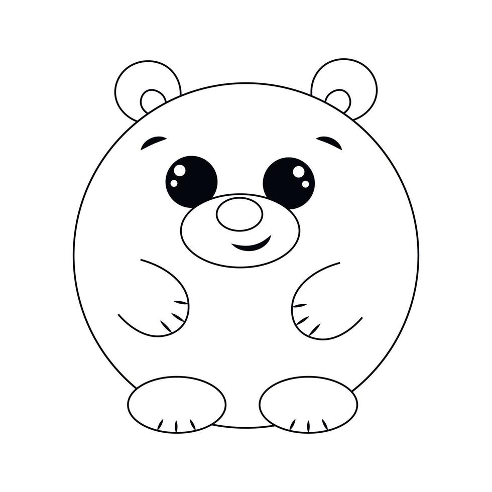 Cute cartoon round Bear. Draw illustration in black and white vector