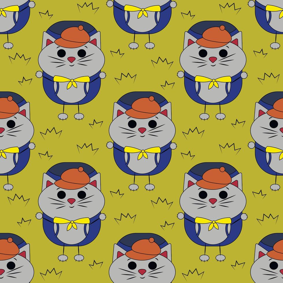 Seamless pattern with cute cartoon Cat tourist vector