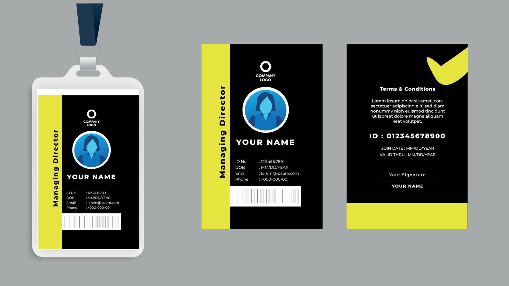 Employee ID Card, Black Curve Id Card Design, Professional Identity Card Template Vector for Employee and Others