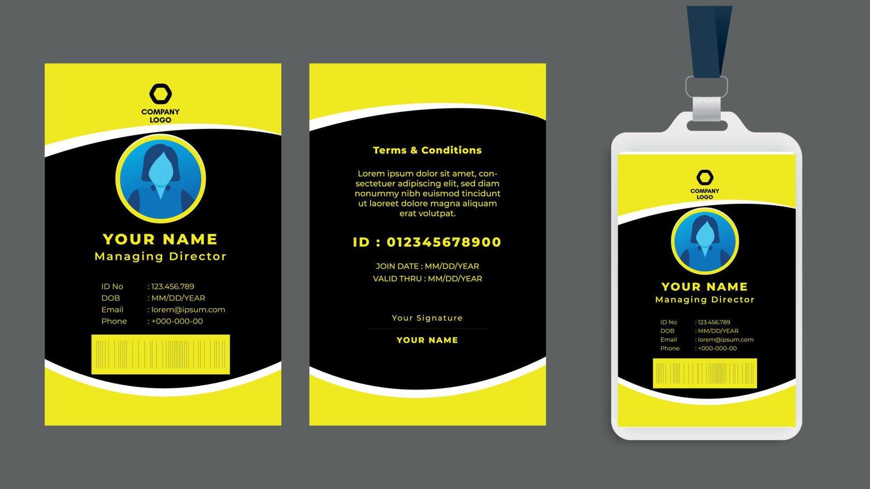 Employee ID Card, Black Curve Id Card Design, Professional Identity Card Template Vector for Employee and Others