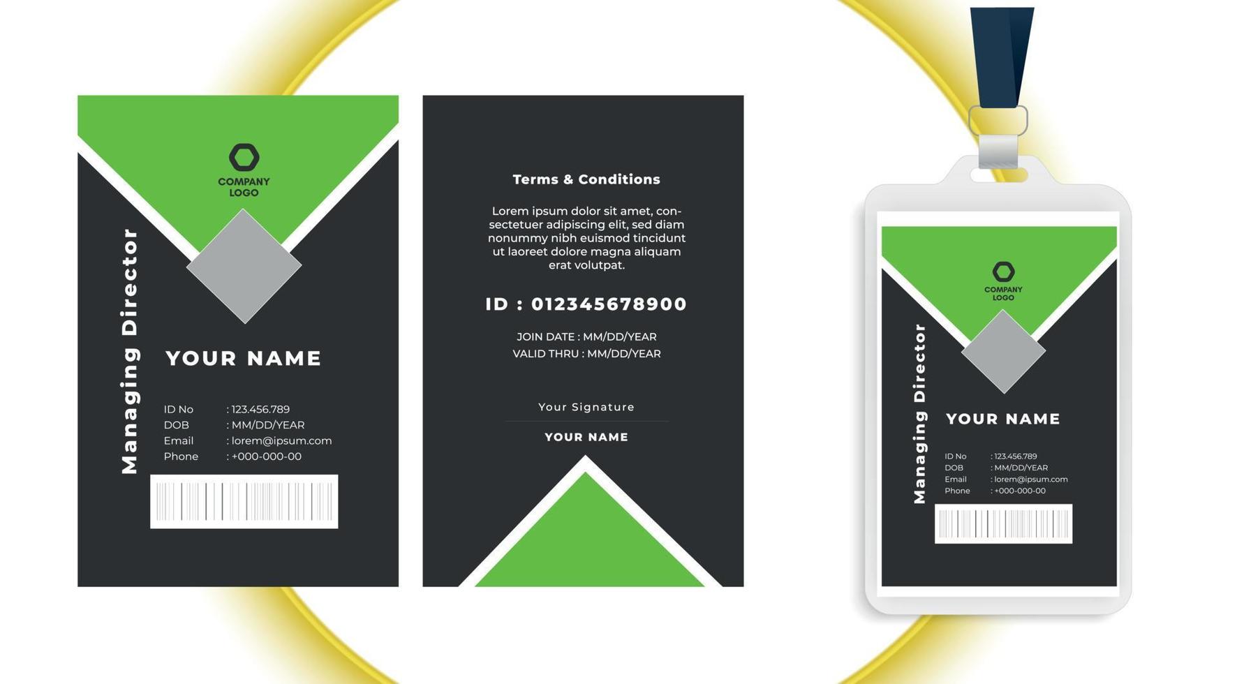 Employee ID Card, Black Curve Id Card Design, Professional Identity Card Template Vector for Employee and Others