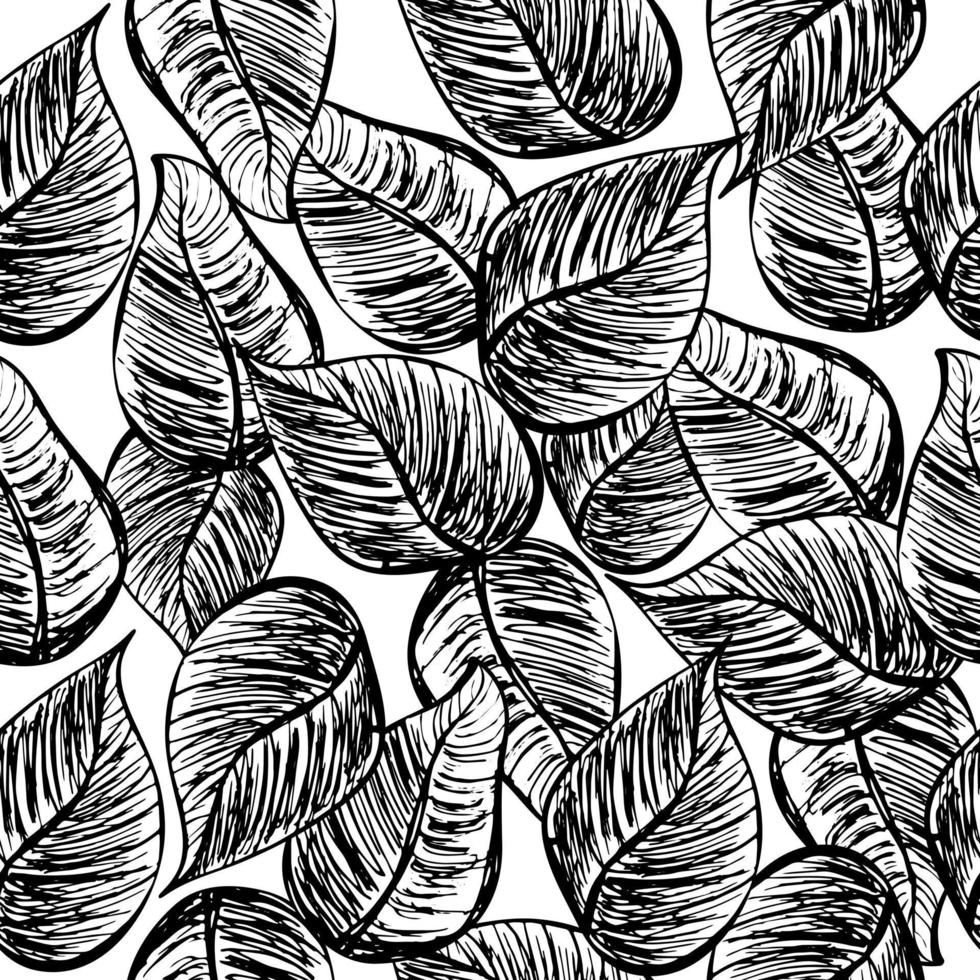 Seamless scandinavian pattern with cute doodle outline leaves. vector