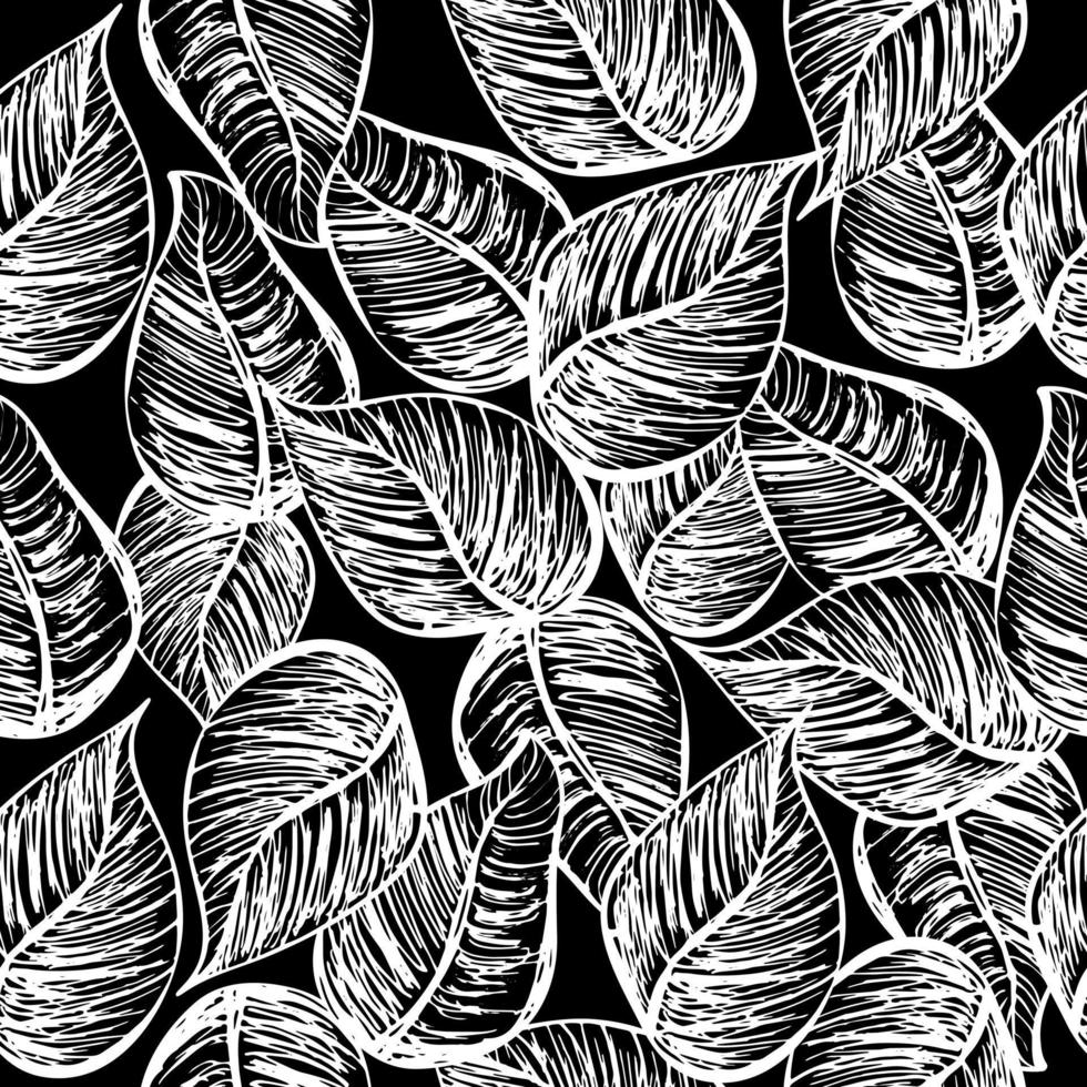 Seamless vector pattern with cute doodle outline leaves.