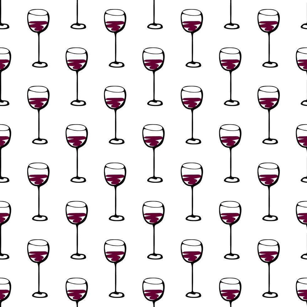 Seamless doodle pattern with wine glass. Vector illustration.