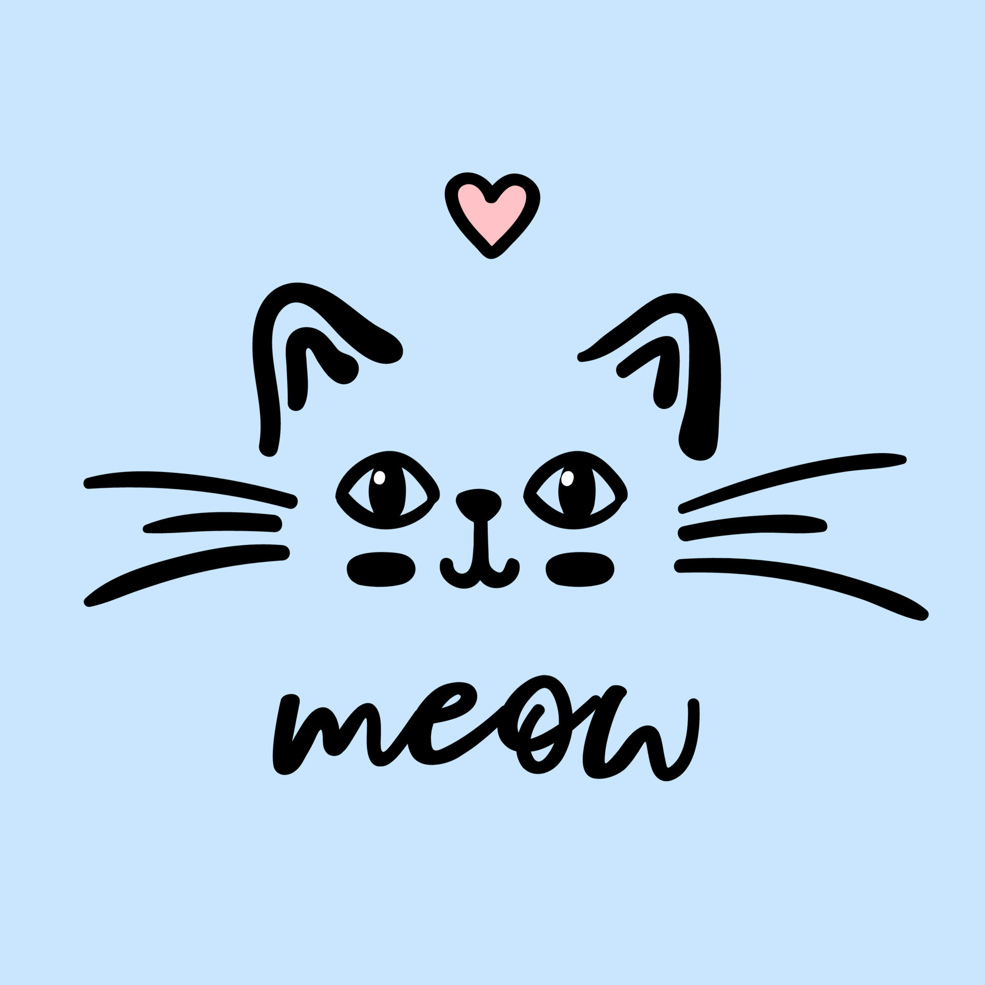 Cat cute face meow vector doodle illustration isolated on blue ...