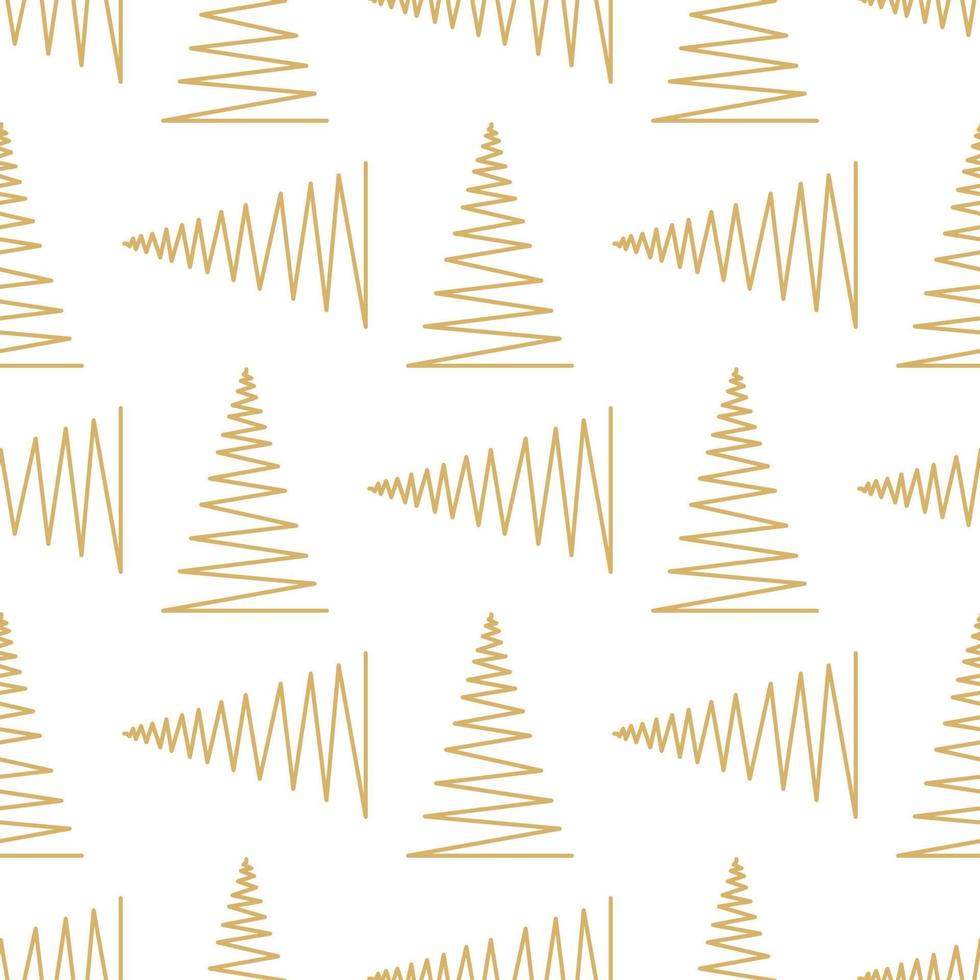 Seamless pattern with gold geometric Christmas trees Vector illustration on white. Winter holidays collection. Merry Christmas and Happy New year abstract background wallpaper