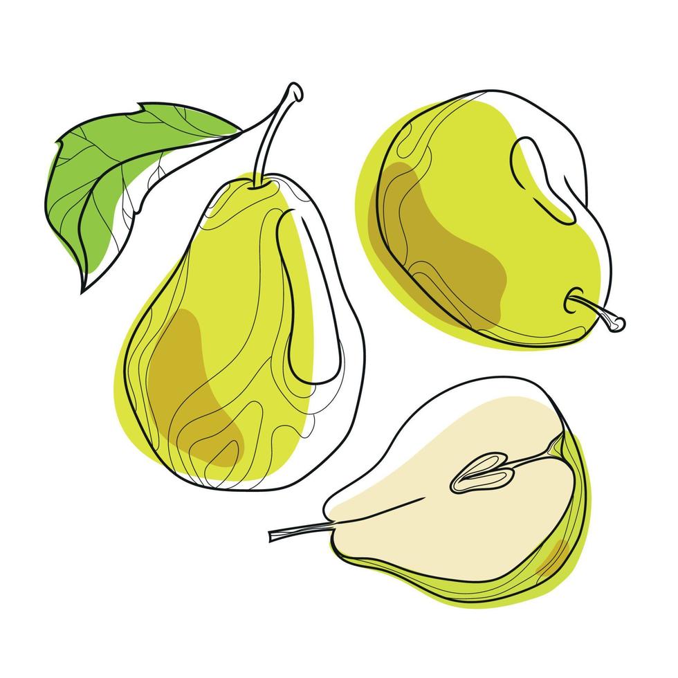 dibujo de pera abstracto en ilustración vectorial de estilo de arte de línea moderna.tres peras sobre un fondo blanco.comida saludable,frutas,postre.elemento de diseño,logotipo,emblema vector