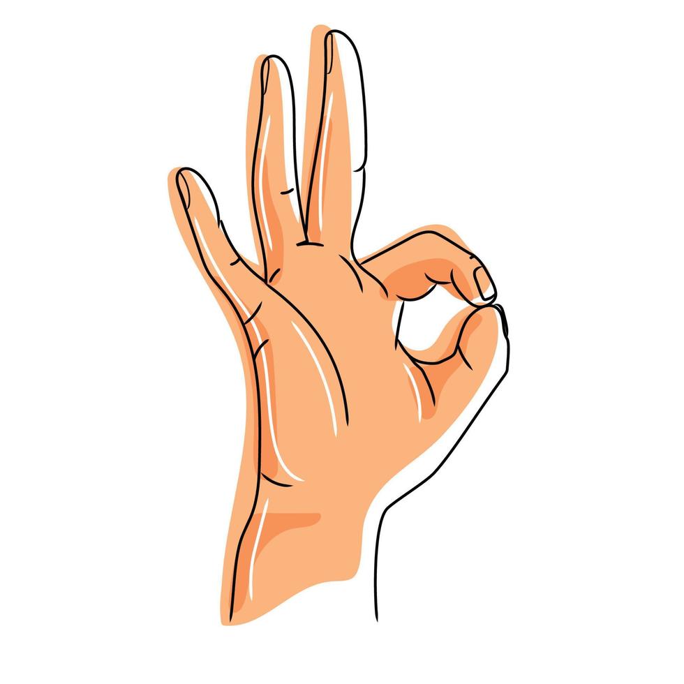 Ok Hand gesture vector illustration simple drawing isolated on white background.OK sign icon,emulem,design element.Great design for any print