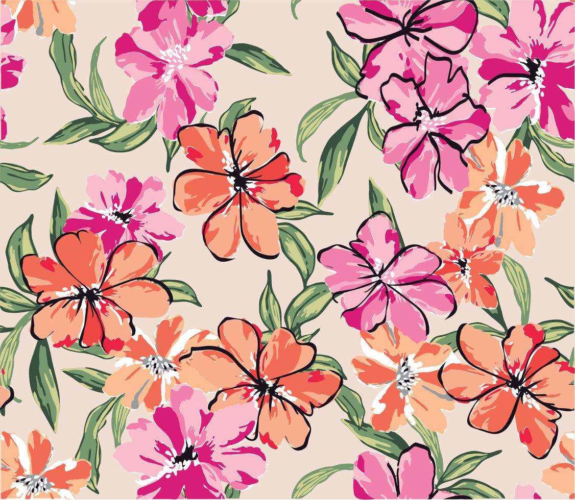 Floral pattern in hand drawn style for fashion, fabric and all prints on ecru background vector