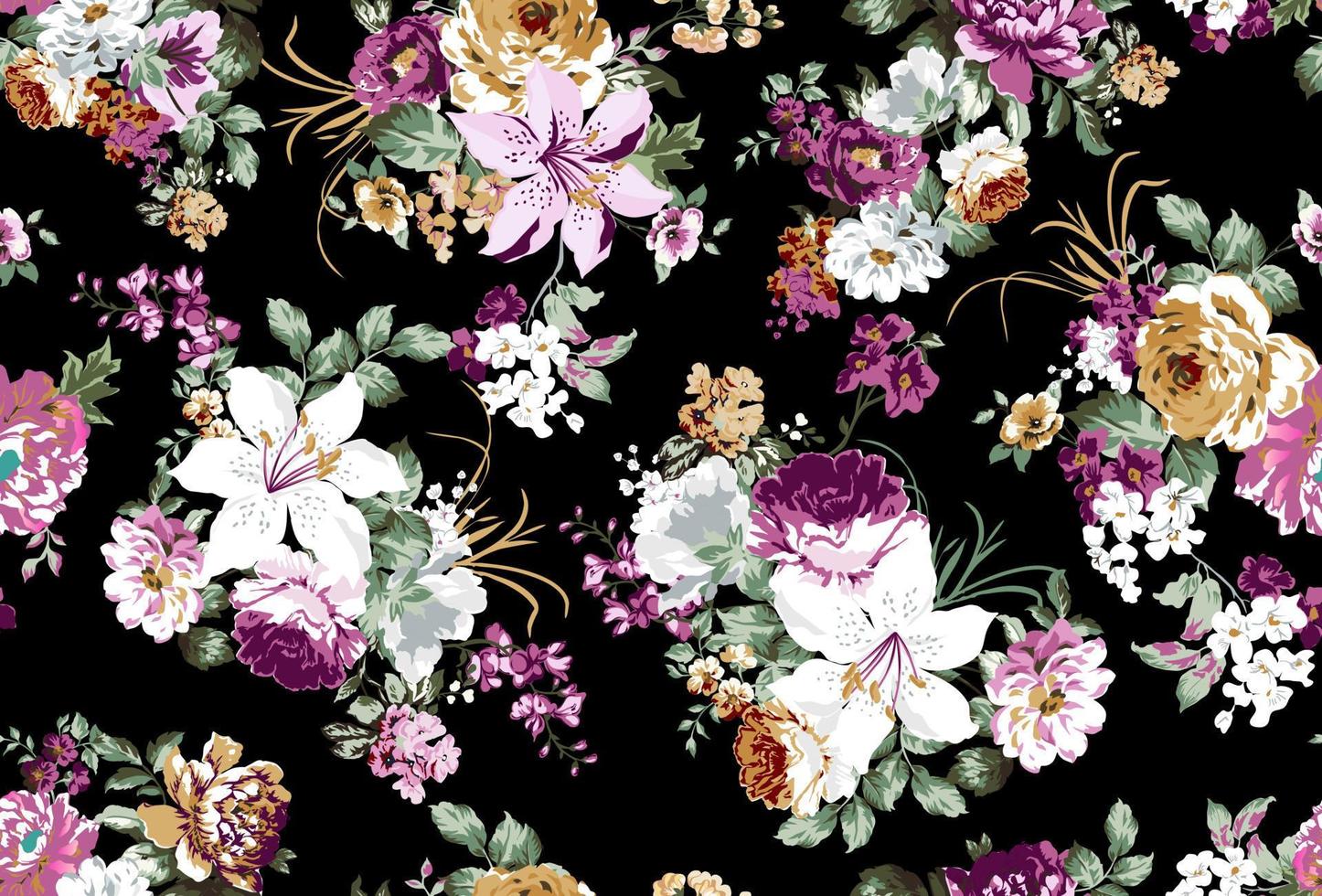 patrón floral con rosas y flores pequeñas para tapicería clásica, textiles y decoración con diseño floral vintage vector