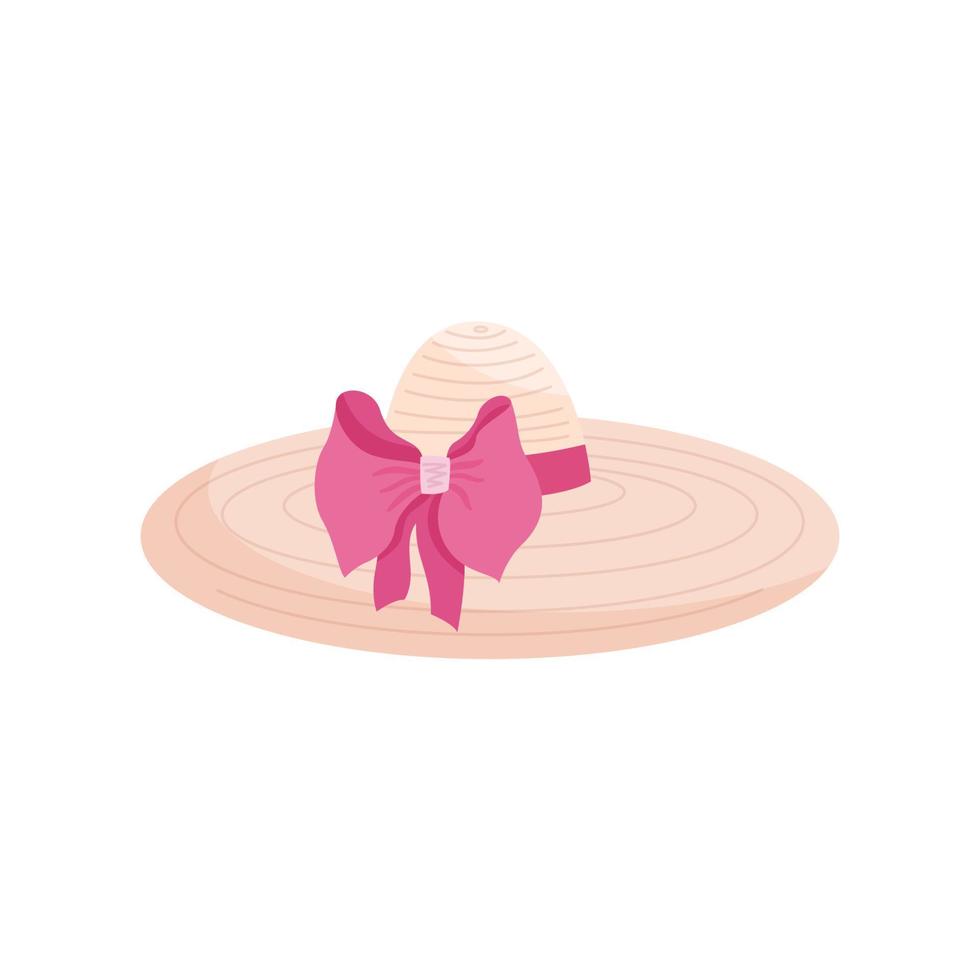 Wide brimmed straw summer hat with ribbon vector