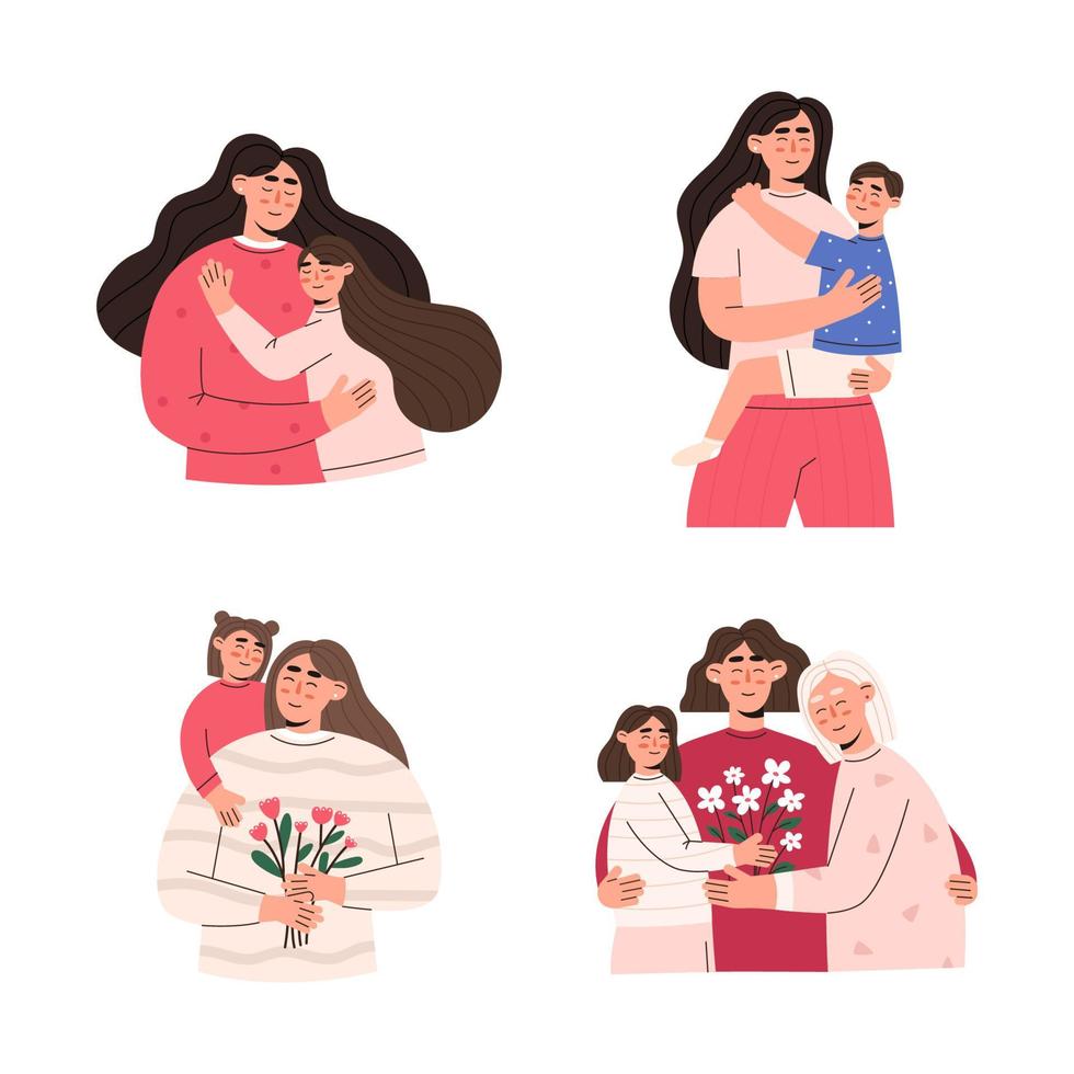 conjunto de familias sonrientes felices vector