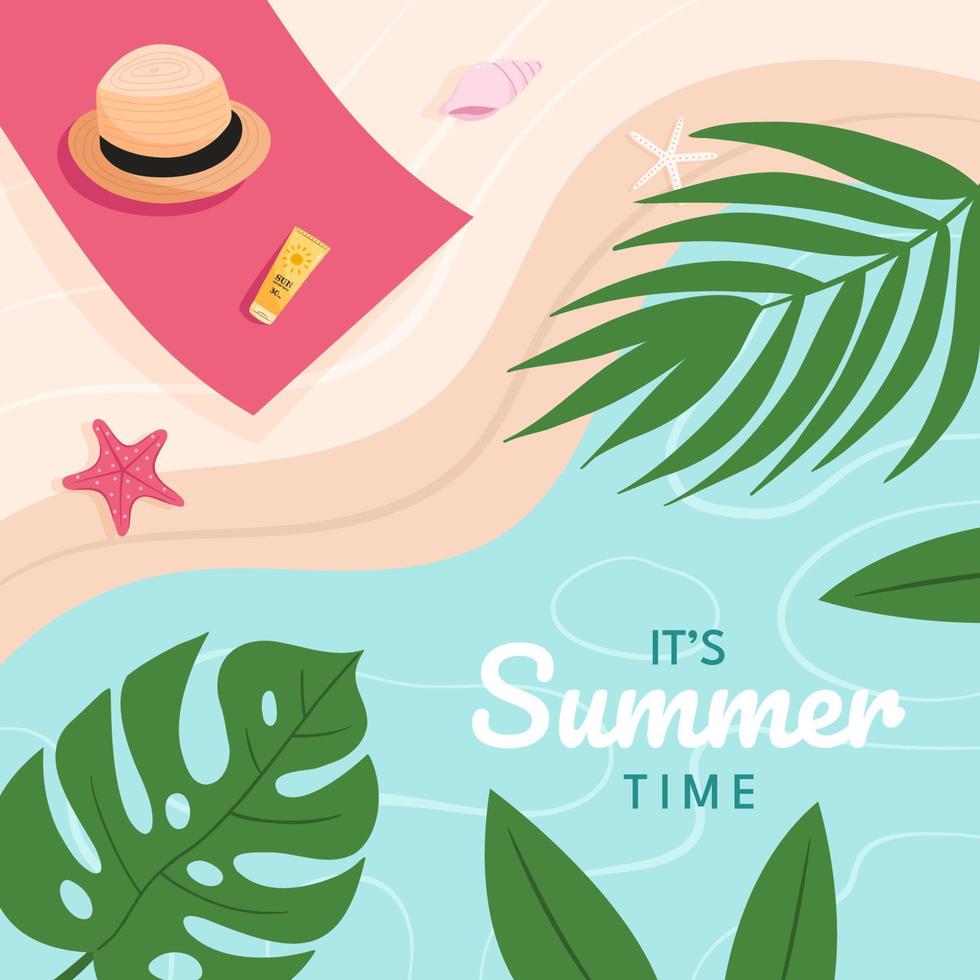 Background with tropical leaves and sand vector