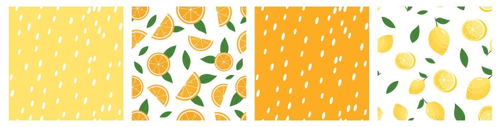 Set of seamless patterns with oranges, lemons vector
