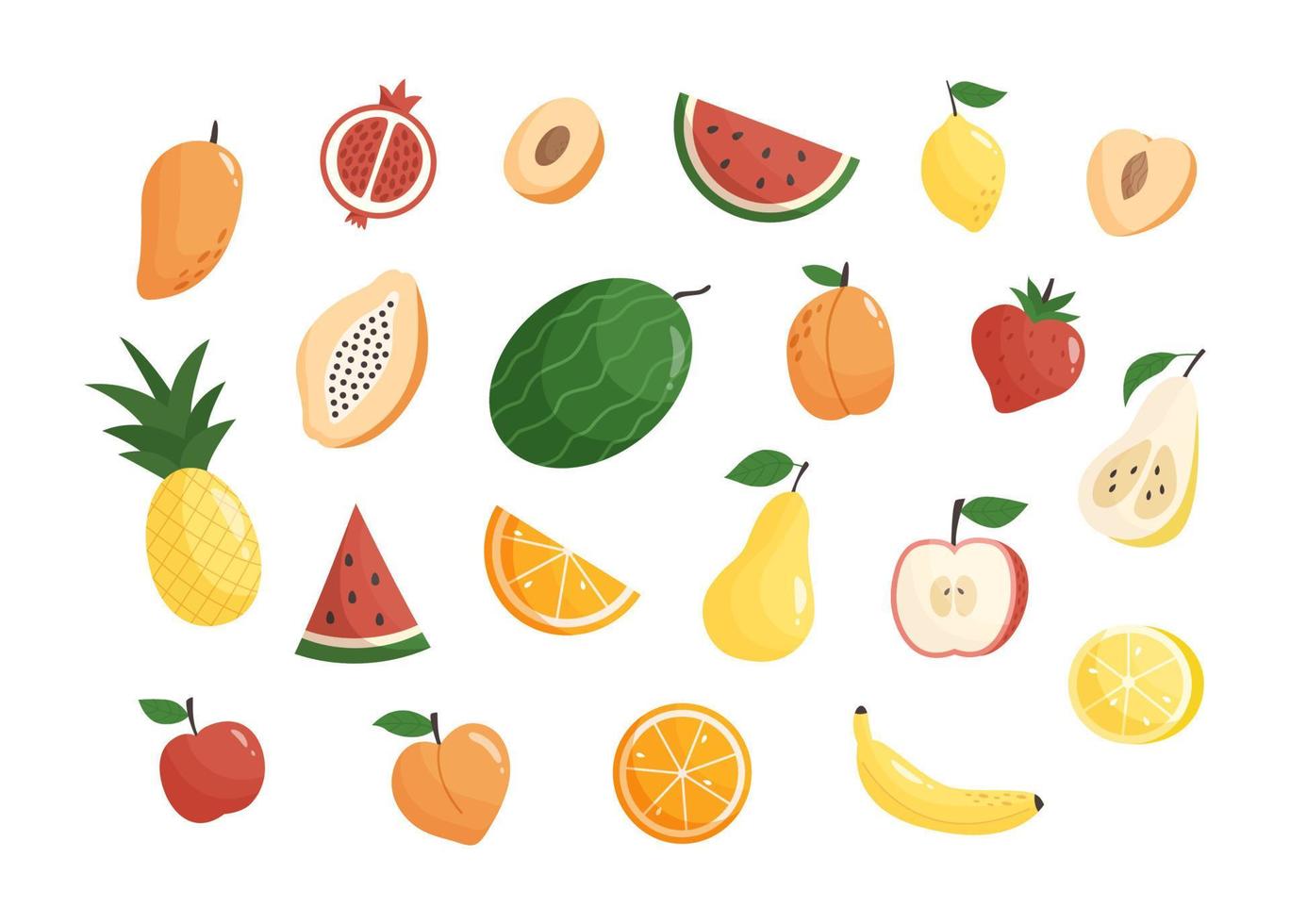 Set of colorful fruits and berries vector