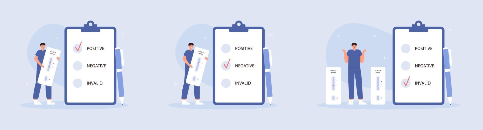 Medical worker with antigen test kit vector
