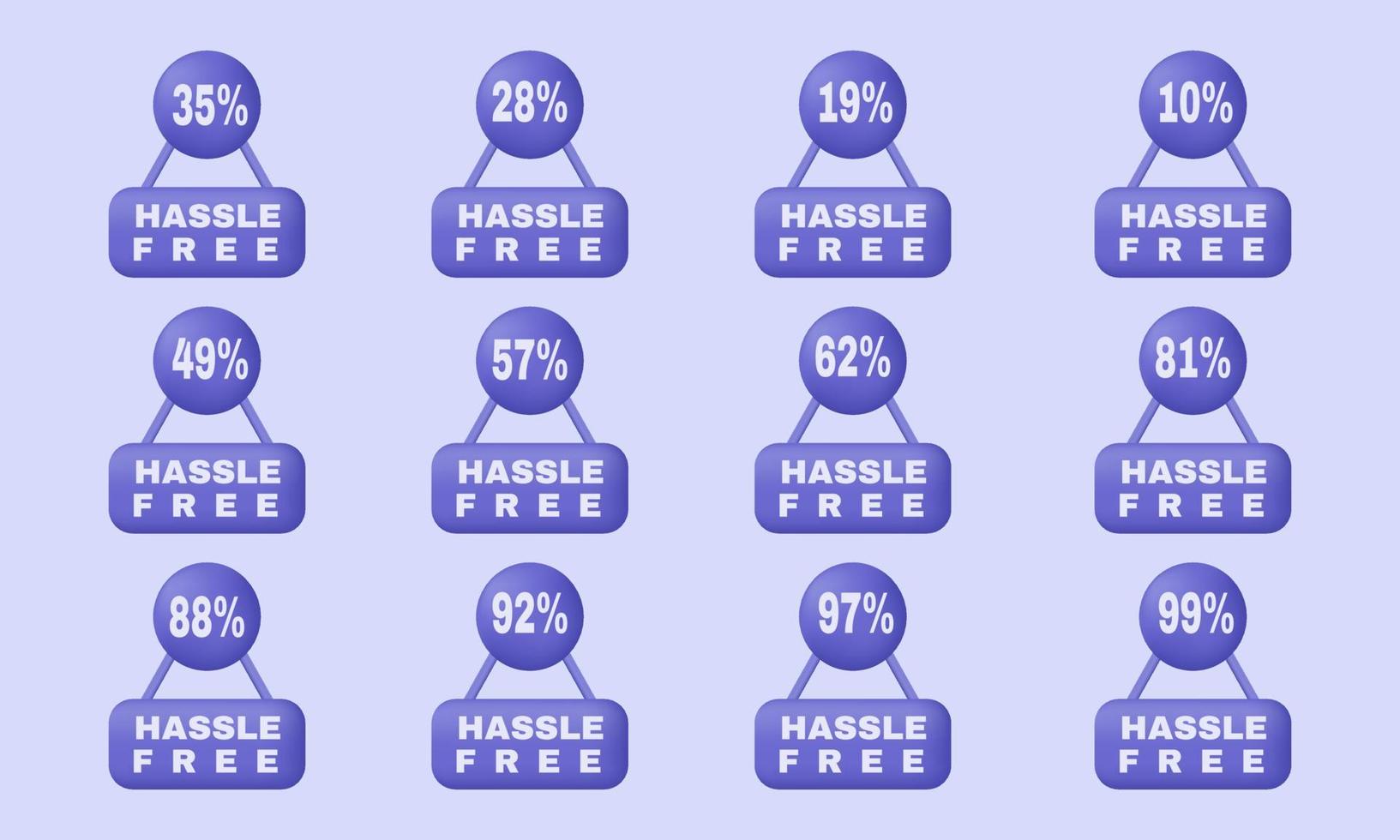 unique 3d set percentage hassle free sign label isolated on vector
