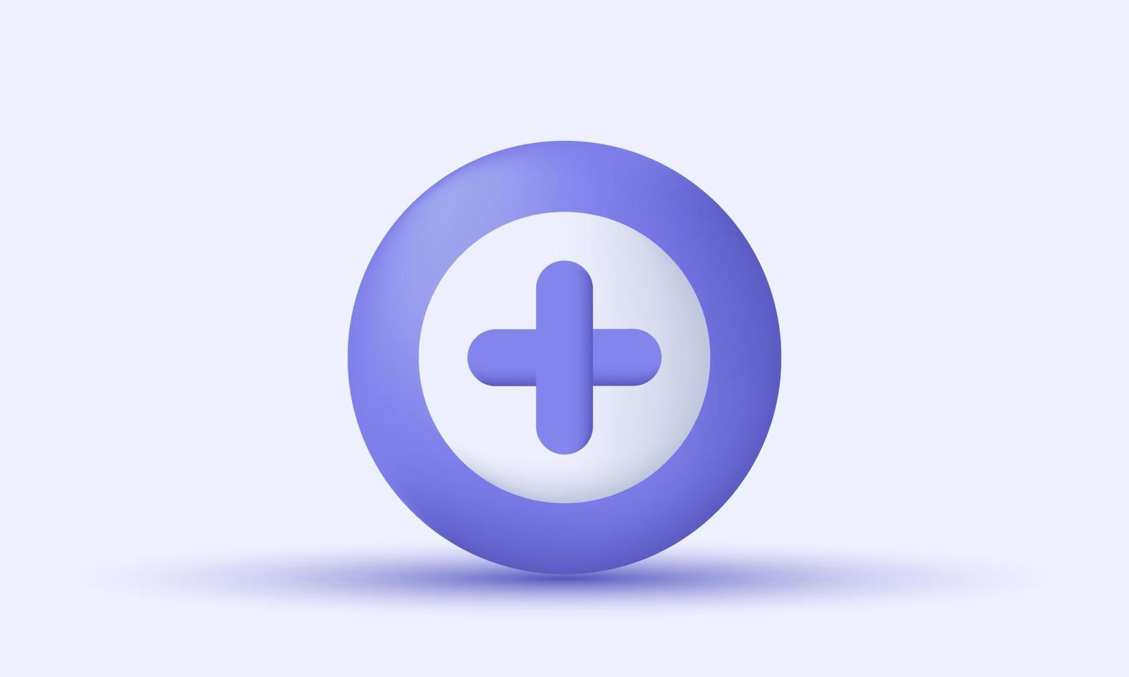 único 3d púrpura agregar más icono de diseño de botón de círculo cruzado médico aislado en vector