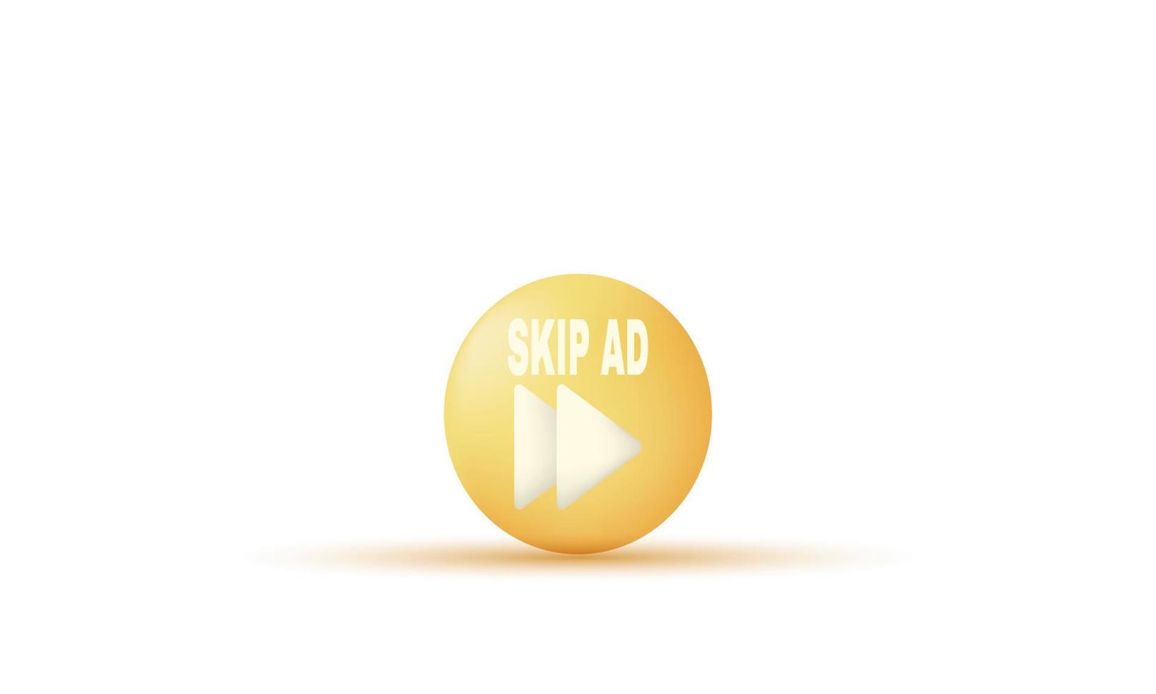 unique 3d yellow button skip ad apply icon isolated on vector
