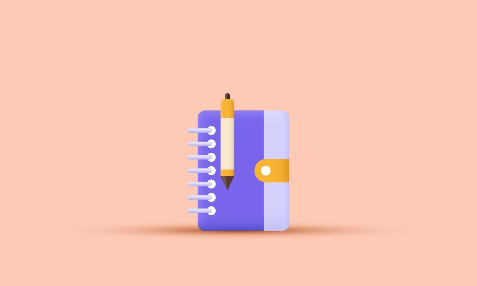 unique note book pencil 3d icon concept isolated on vector