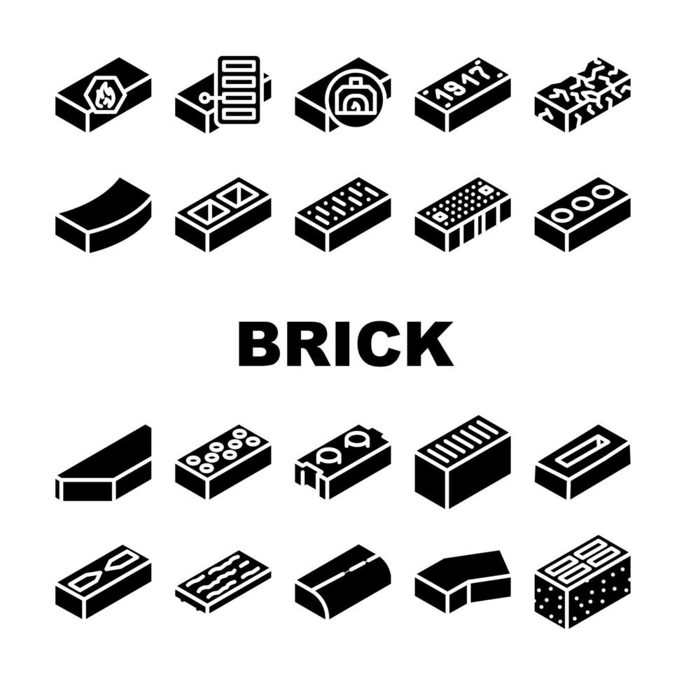 Brick For Building Construction Icons Set Vector