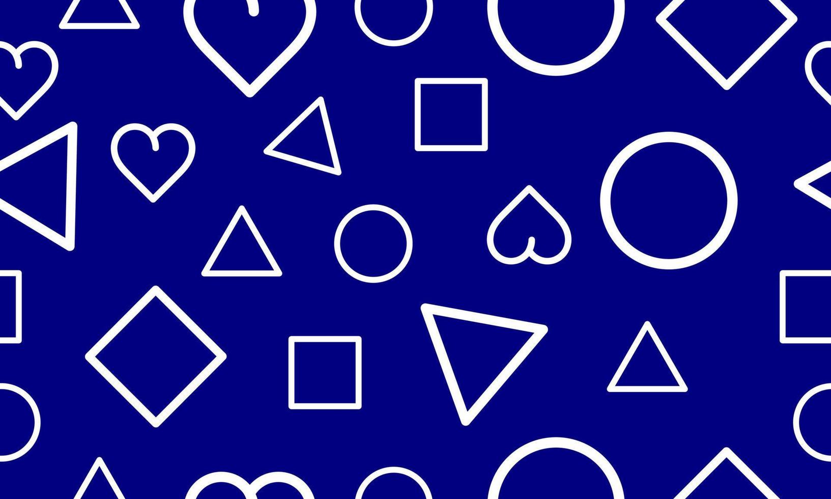 Seamless pattern love, squares, circles and unique triangles in blue vector