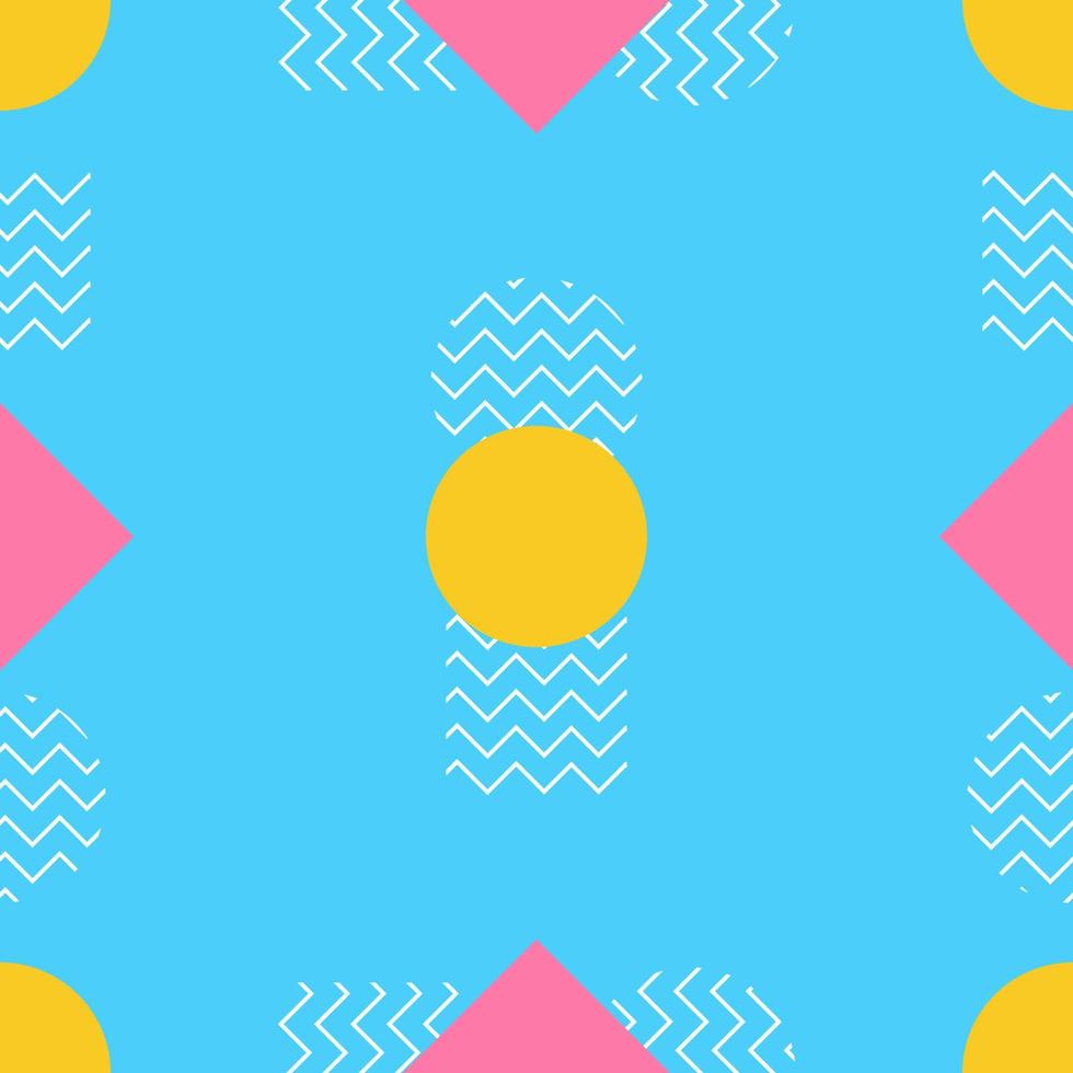 Seamless pattern geometric memphis style squares, circles and zigzag lines with colorful color vector