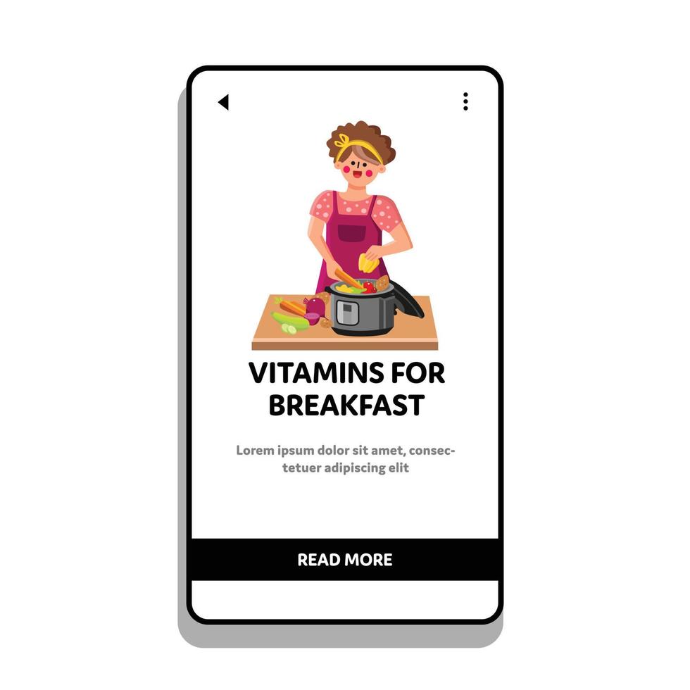 Vitamins For Breakfast Preparing Cooker Vector