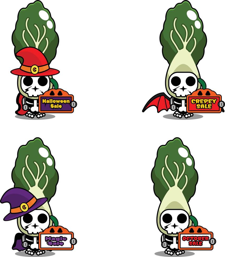 tablero de venta de diseño de fiesta de calabaza de halloween, ilustración de vector de disfraz de cráneo vegetal