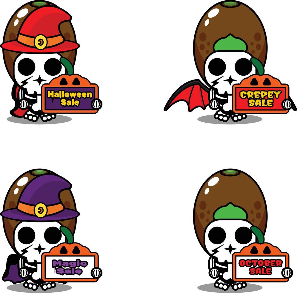 fruit bone mascot costume character cartoon vector. holding sale halloween board vector
