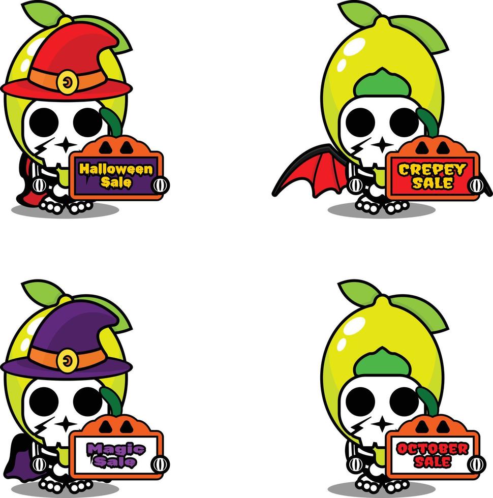 fruit bone mascot costume character cartoon vector. holding sale halloween board vector