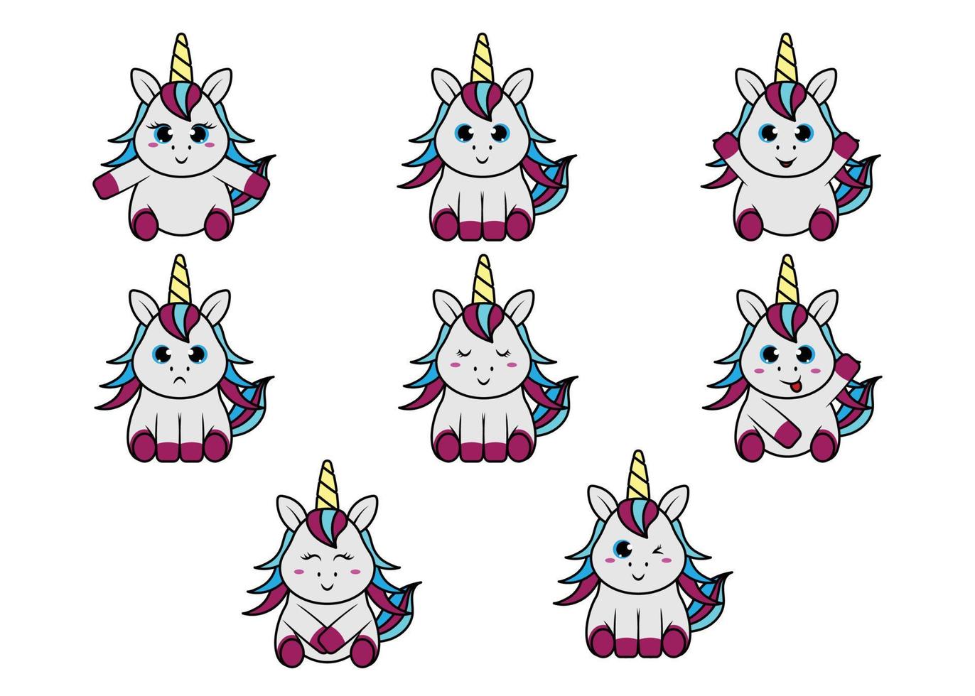 cute unicorn illustration set design template vector