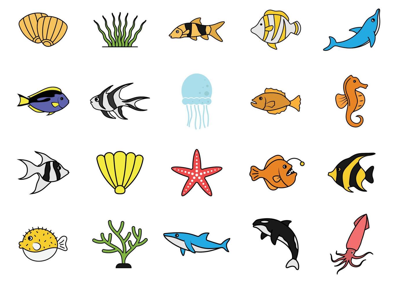 ilustración de vector de plantilla de diseño de conjunto de iconos de océano