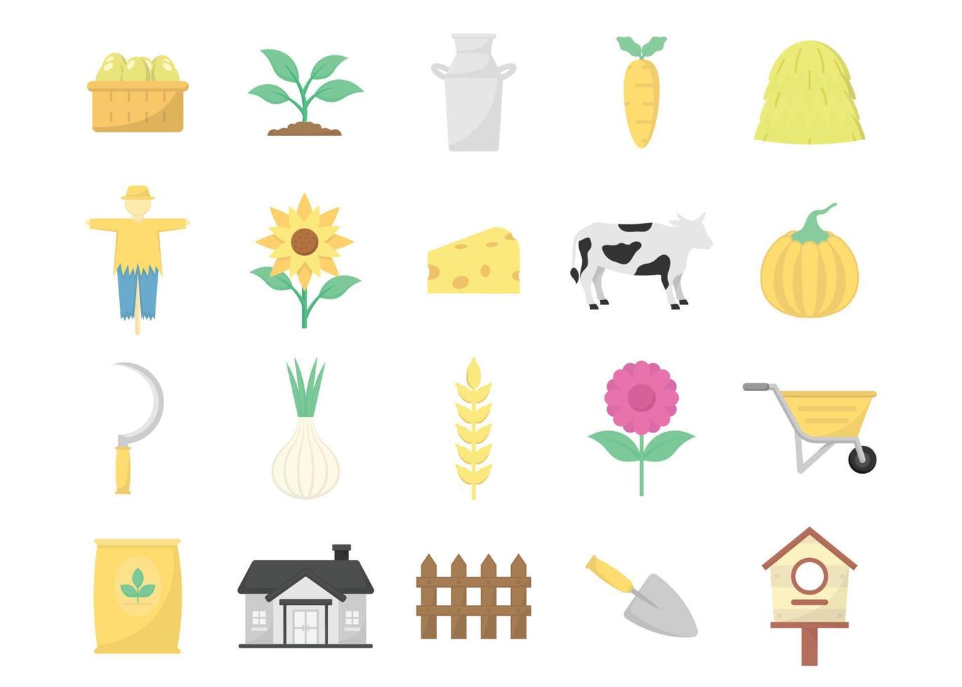 Ilustración de vector de plantilla de diseño de conjunto de iconos de agricultura