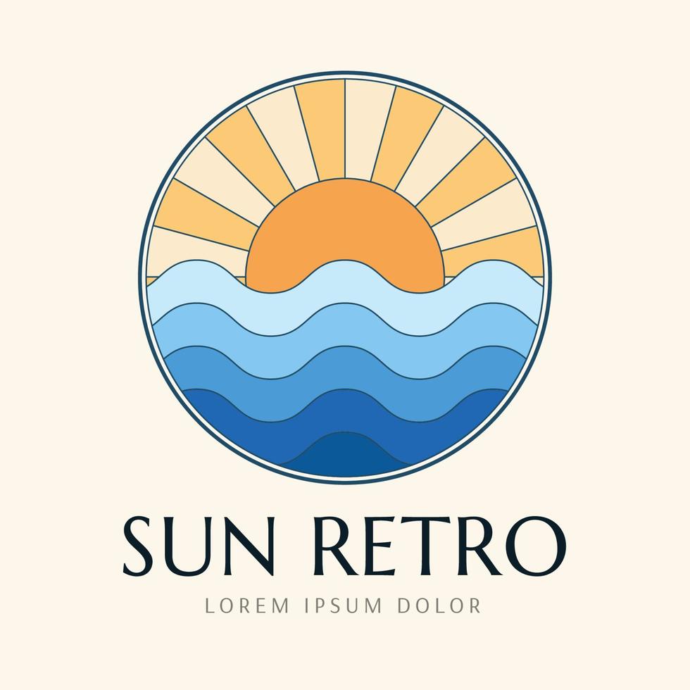 sol retro logo y plantilla de insignia vector