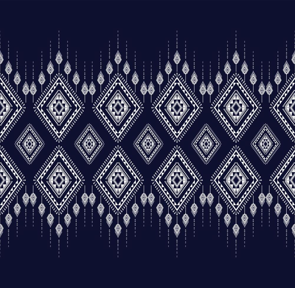 Geometric ethnic texture embroidery design with Dark Blue background or wallpaper and skirt,carpet,wallpaper,clothing,wrapping,Batik,fabric,sheet white triangle shapes Vector, illustration design vector