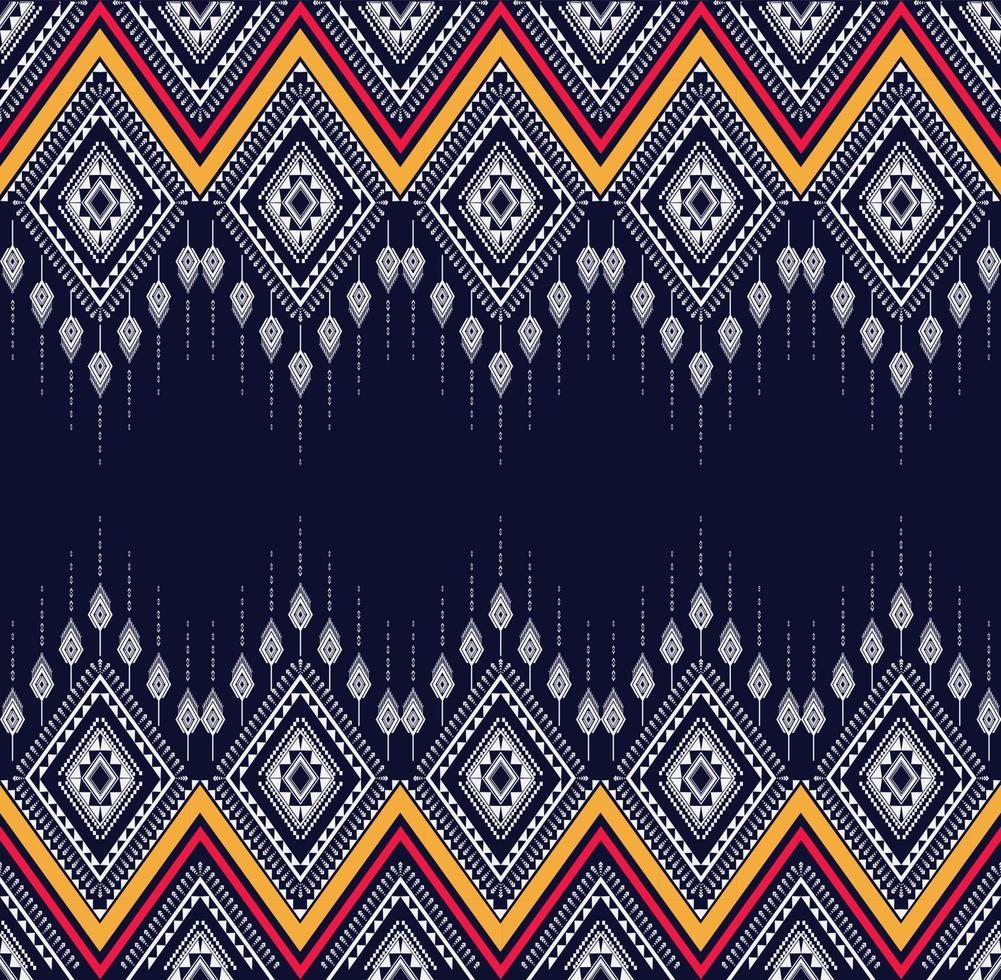 diseño de bordado de textura étnica geométrica con diseño de fondo azul oscuro para vestuario, falda, alfombra, papel tapiz, ropa, envoltura, batik, tela, vector de formas de triángulo blanco de hoja, ilustración