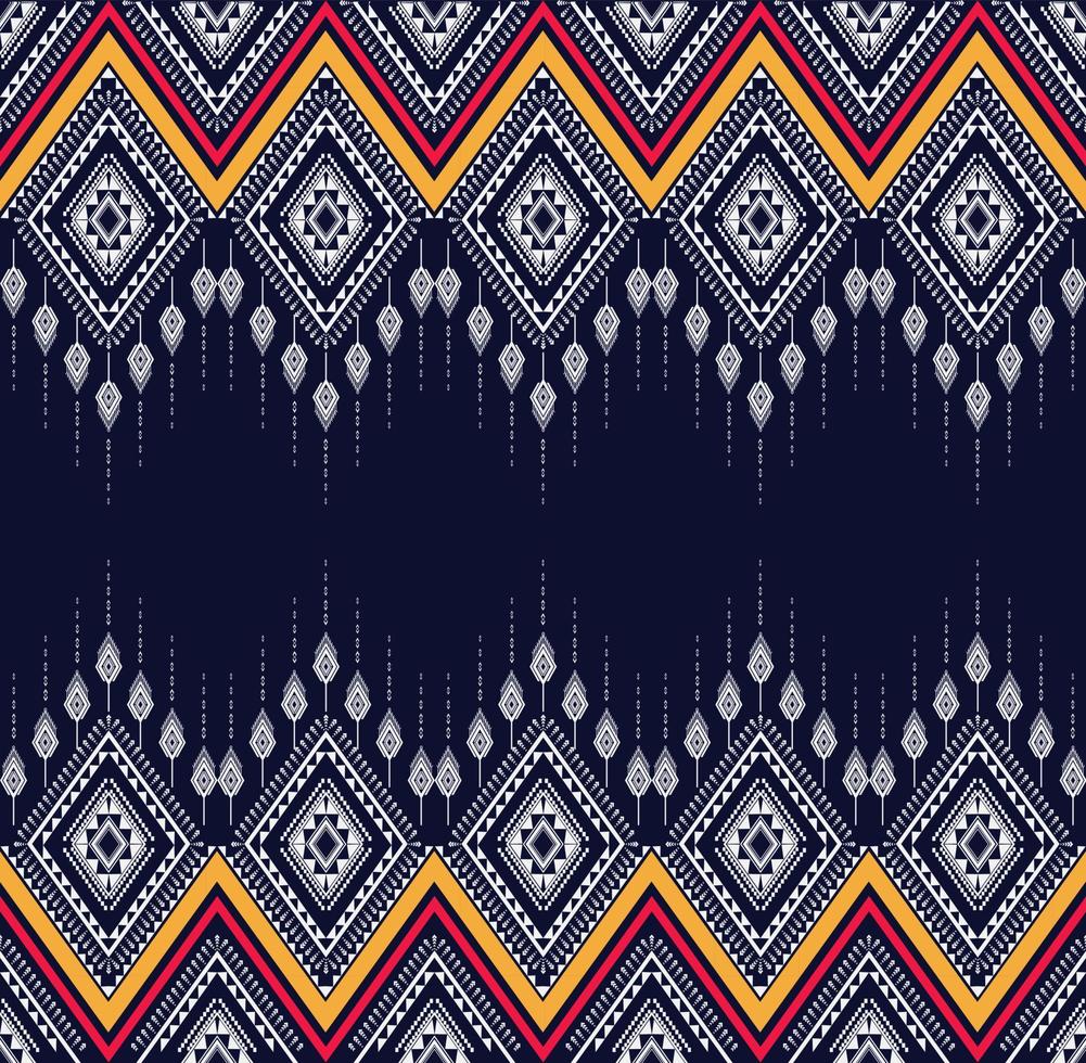 Geometric ethnic texture embroidery design with Dark Blue background design for costume, skirt,carpet,wallpaper,clothing,wrapping,Batik,fabric,sheet white triangle shapes Vector, illustration vector
